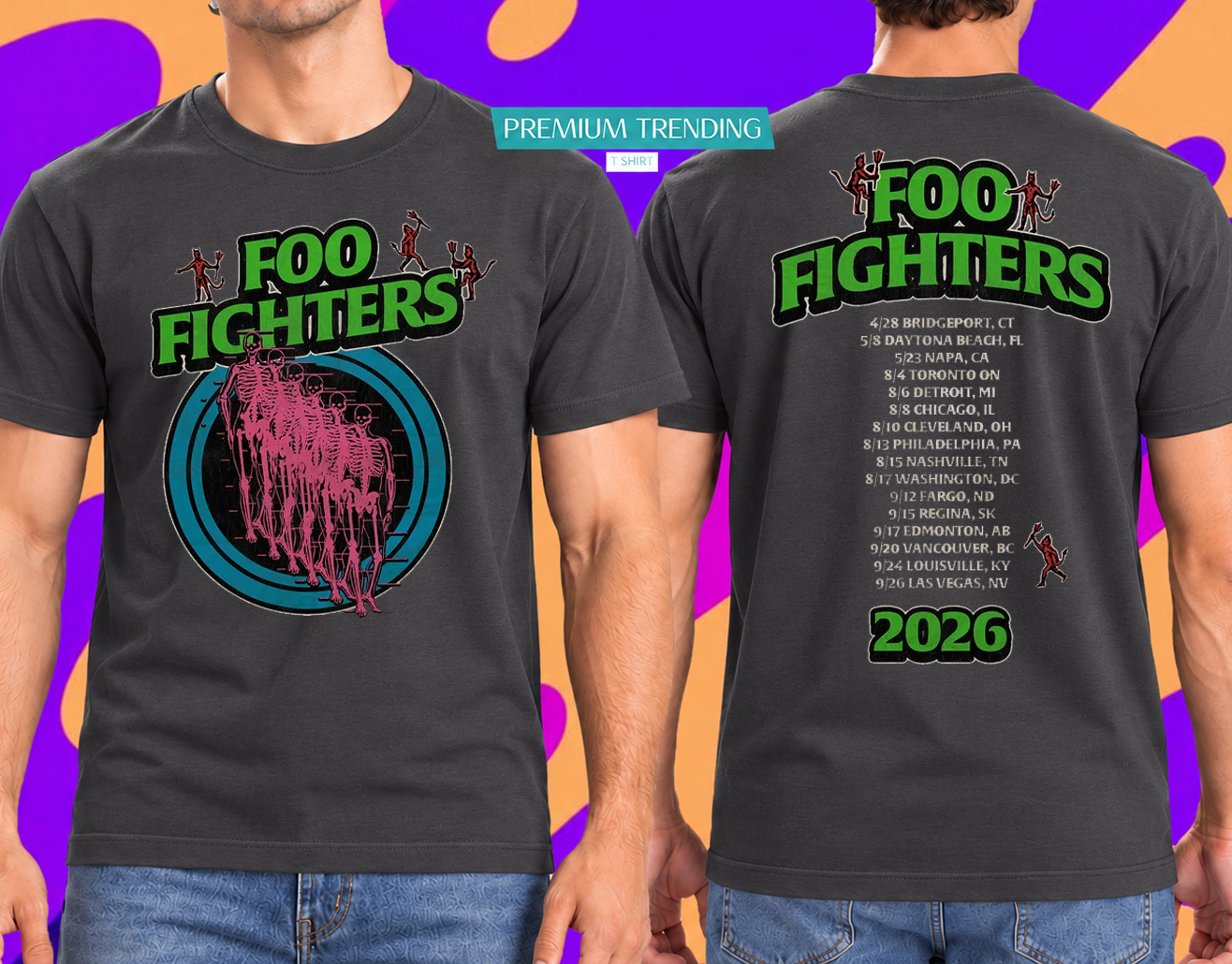 Foo Fighters 2026 Skeleton Tour T-Shirt 2 Sided