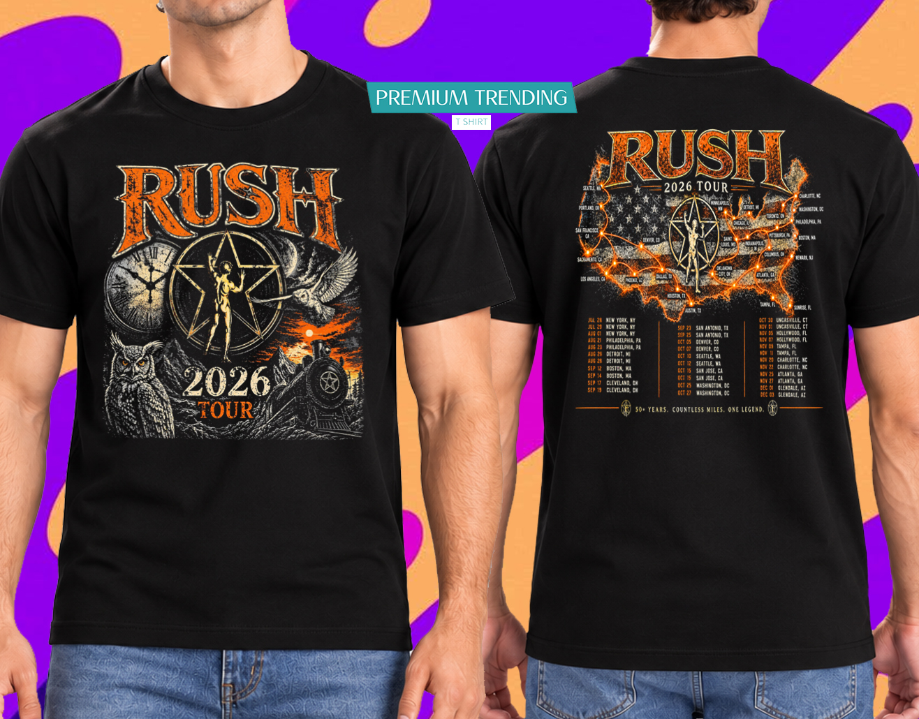 Rush 2026 Tour Fifty Something Merch T-Shirt 2 Sided
