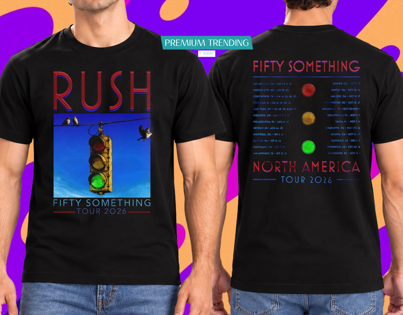 Rush Fifty Something Tour 2026 Merch Stoplight T-Shirt 2 Sided