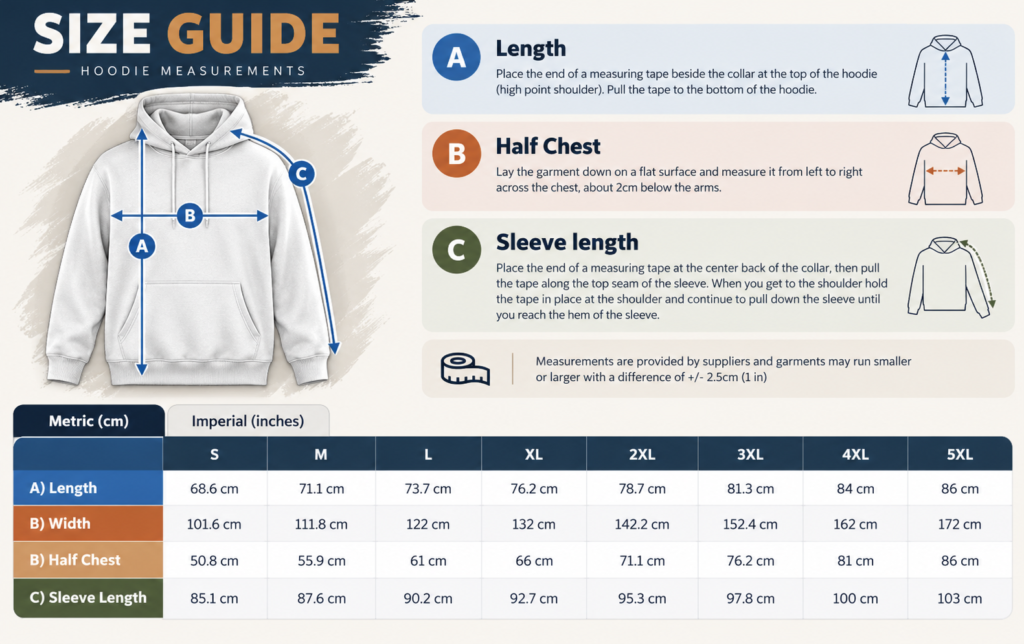 Unisex Hoodie Size Guide