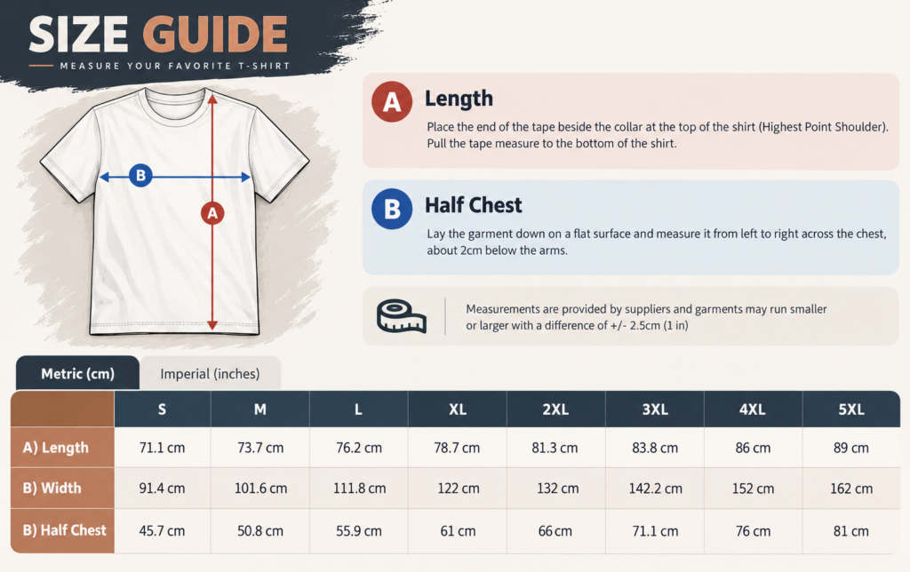 Unisex T Shirt Size Guide